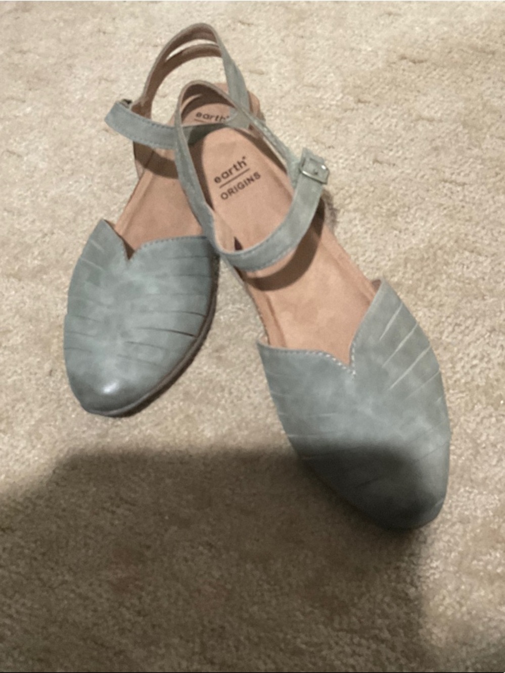 Earth Origins Blue-Green Pointed V-Cut Ankle Strap Flats